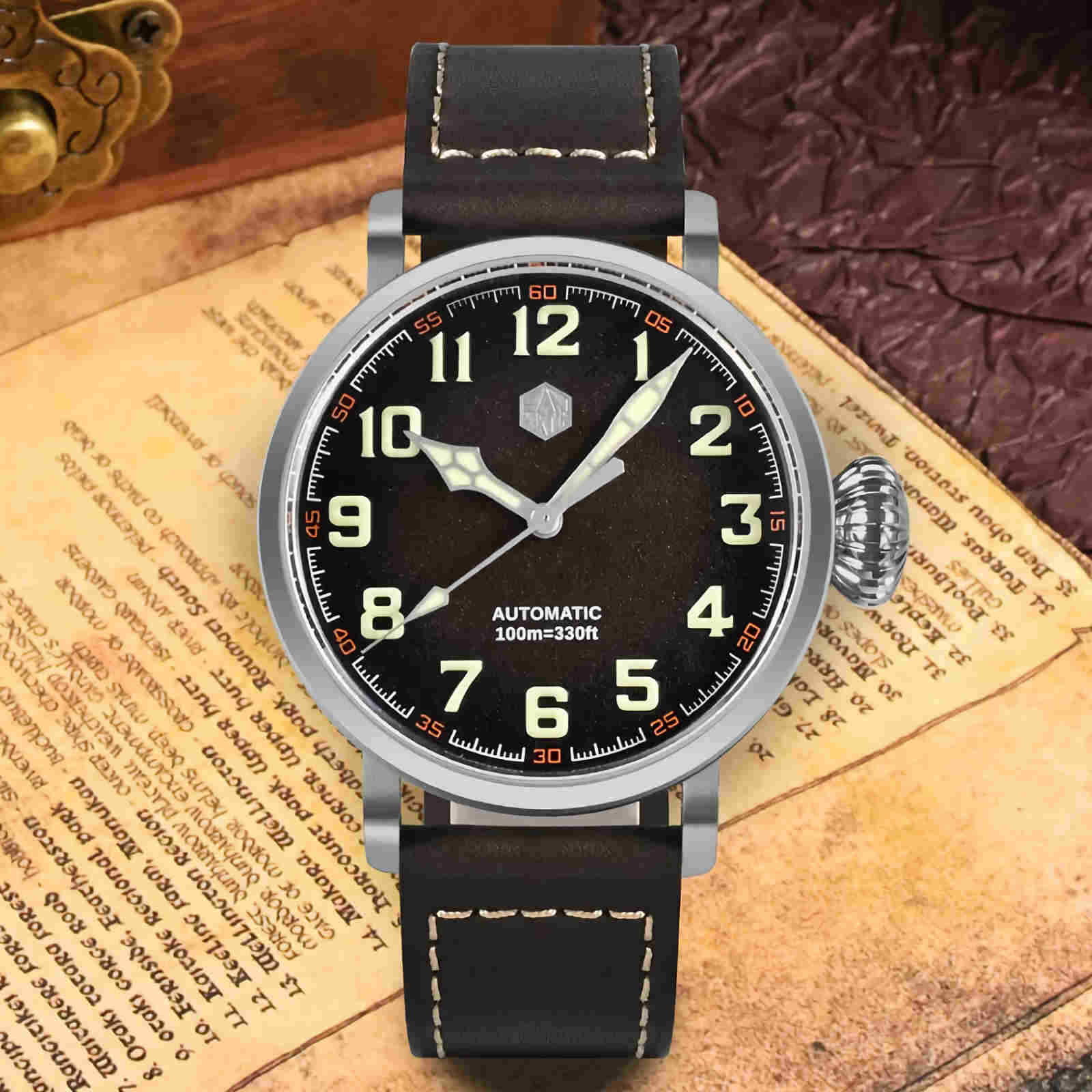 Reloj piloto SAN MARTIN SN095-G-X automático esfera marrón acero