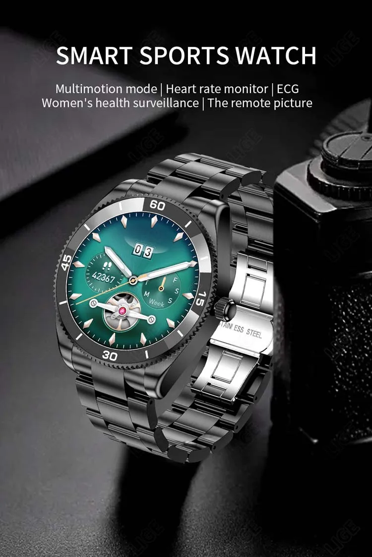 LIGE-reloj inteligente BW0382 para hombre, pulsera de acero