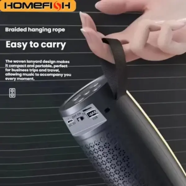 altavoz bluetooth portátil con luces led y correa de transporte