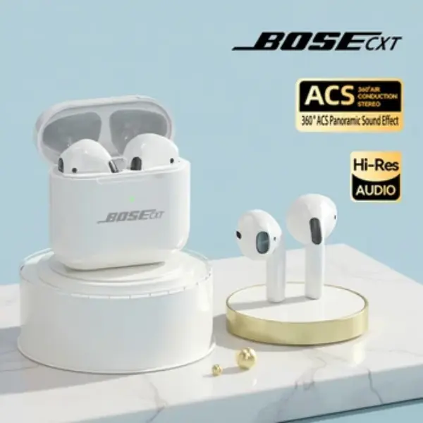auriculares bluetooth con cancelacion de ruido en estuche de carga blanco