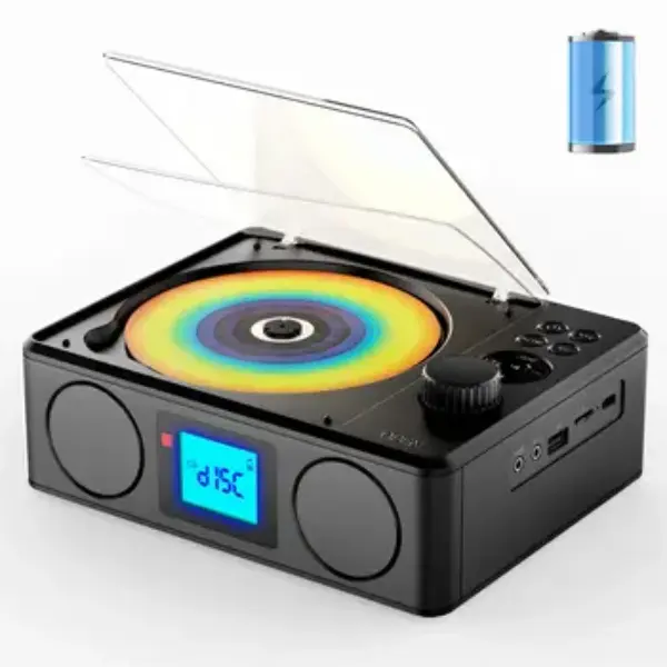 reproductor CD portátil con bluetooth y altavoces integrados con radio FM