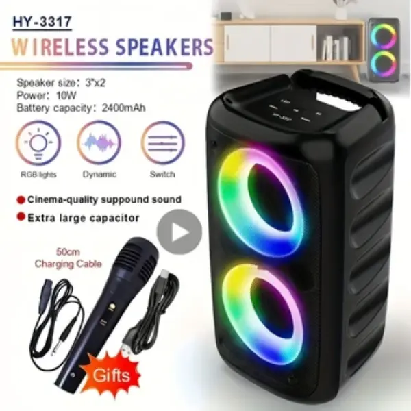 Altavoz Bluetooth Karaoke LED RGB con micrófono inalámbrico