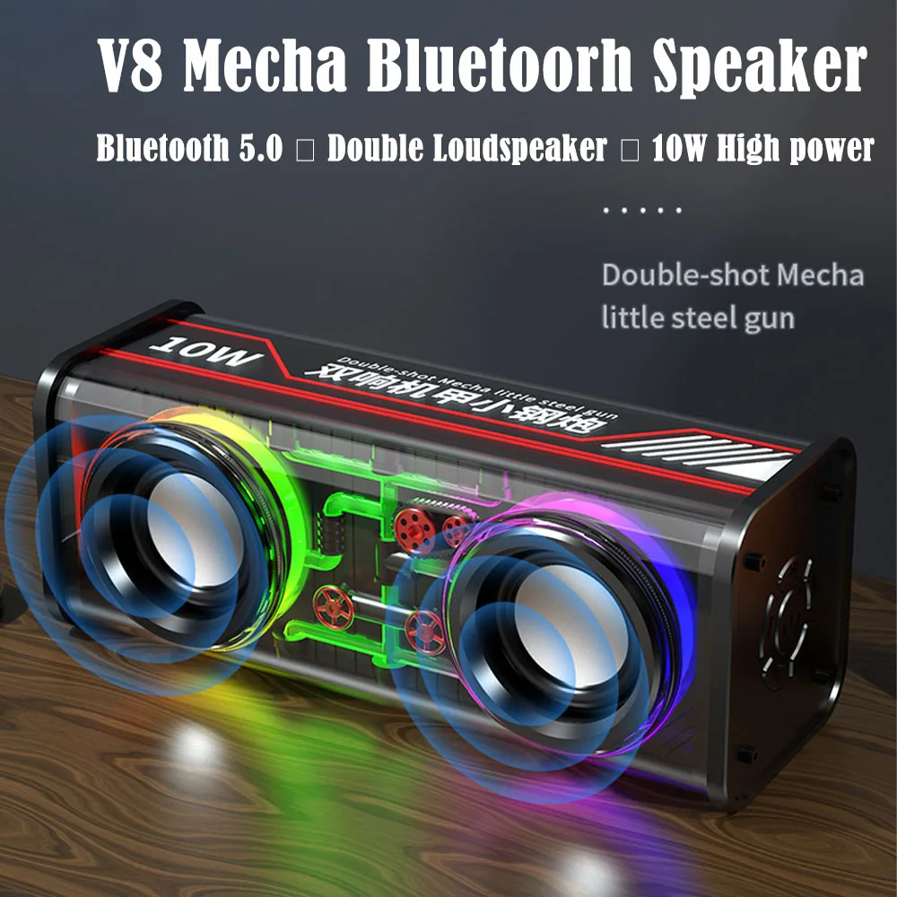 Altavoces Mecha transparentes V8, Bluetooth 5,0, inalámbricos, diafragma de contrabajo, Subwoofer, música, TWS, luz RGB, Mini altavoz de fiesta