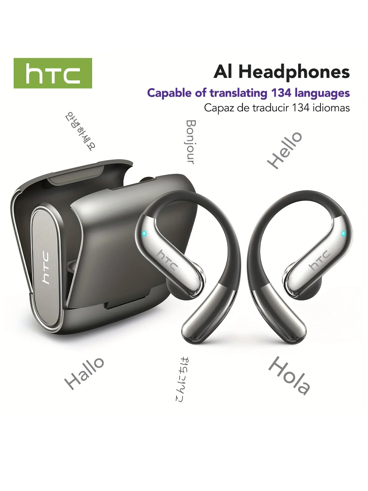 Auriculares Bluetooth de oído abierto HTC 30 horas de reproducción Auriculares inalámbricos Auriculares con cancelación de ruido Calidad de sonido clara para música Deporte