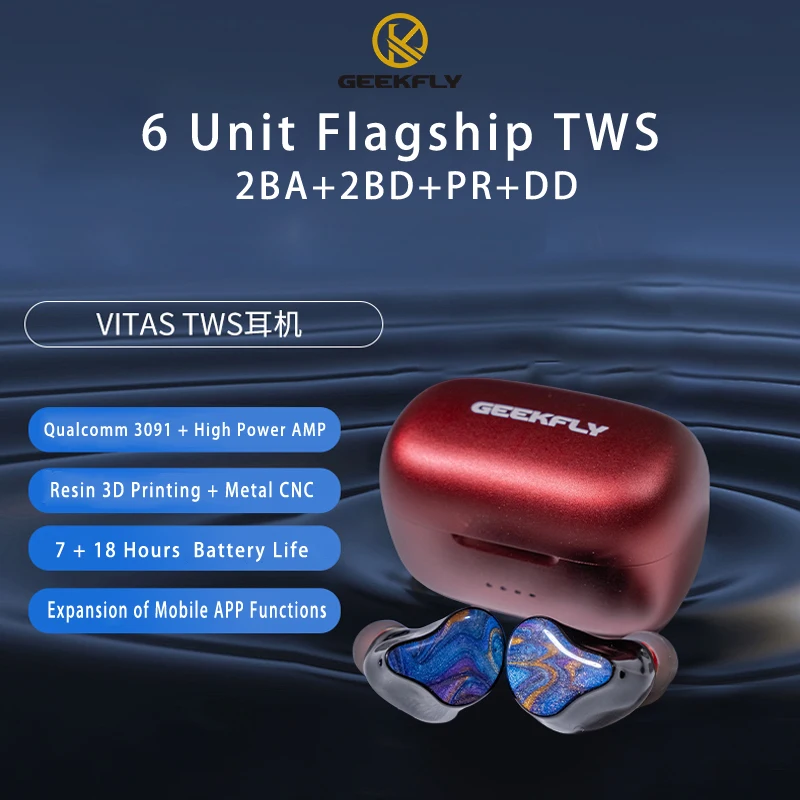 GEEKFLY VITAS 2BA + 2PZT + Planar + DD HIFI TWS conducción ósea Bluetooth inalámbrico Gaming música auriculares con Audio DAC AMP