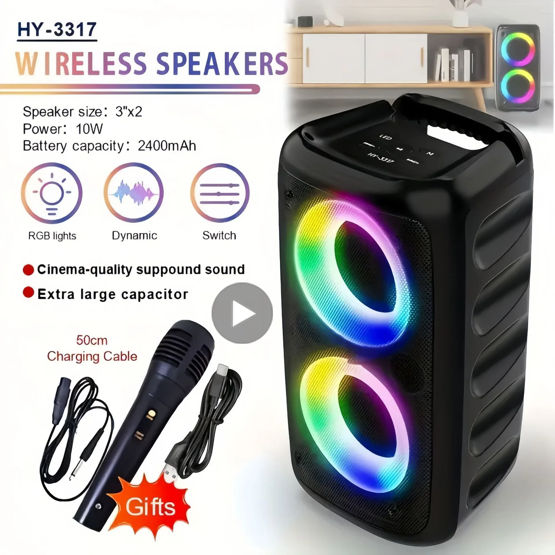 Karaoke Radio FM Bluetooth altavoz portátil inalámbrico con micrófono lámpara máquina Caixa De Som caja De sonido música Subwoofer LED TWS