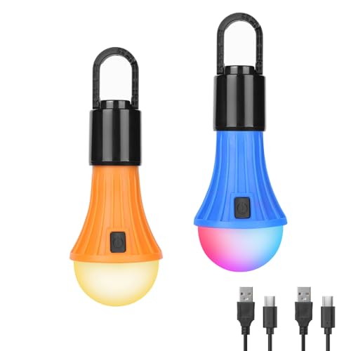 Lepro Luces de Cámping Recargable, 7 Modos de Luz Blanca y RGB, Luces Colgantes para Tienda de Camping, Bombillas LED Recargables para Emergencias, C