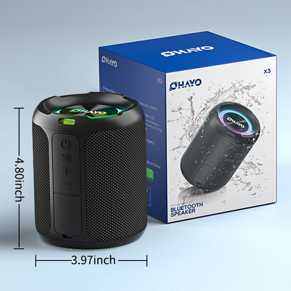 OHAYO Altavoz inalámbrico portátil de 40 W, resistente al agua IP67 con luces, sonido estéreo fuerte y graves profundos para altavoces al aire libre, regalos