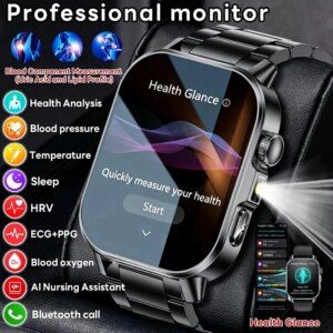 Reloj Inteligente 2026 Nuevo Modelo con Análisis de Ácido Úrico y Lípidos, ECG+PPG, Llamadas Bluetooth, Linterna de 2.01 Pulgadas para Hombre y Mujer